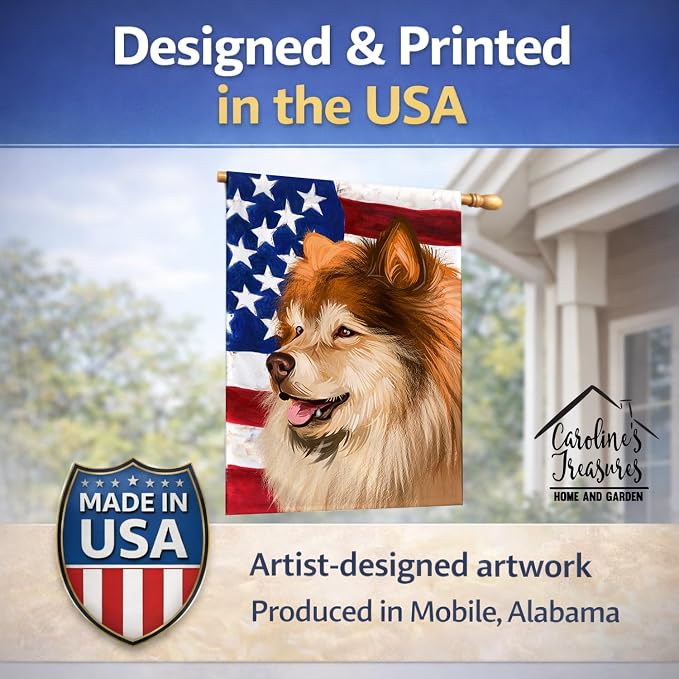 Caroline's Treasures CK6524CHF Finnish Lapphund Dog American Flag House Flag Large Porch Sleeve Pole Decorative Outside Yard Banner Artwork Wall Hanging, Polyester, House Size, Multicolor