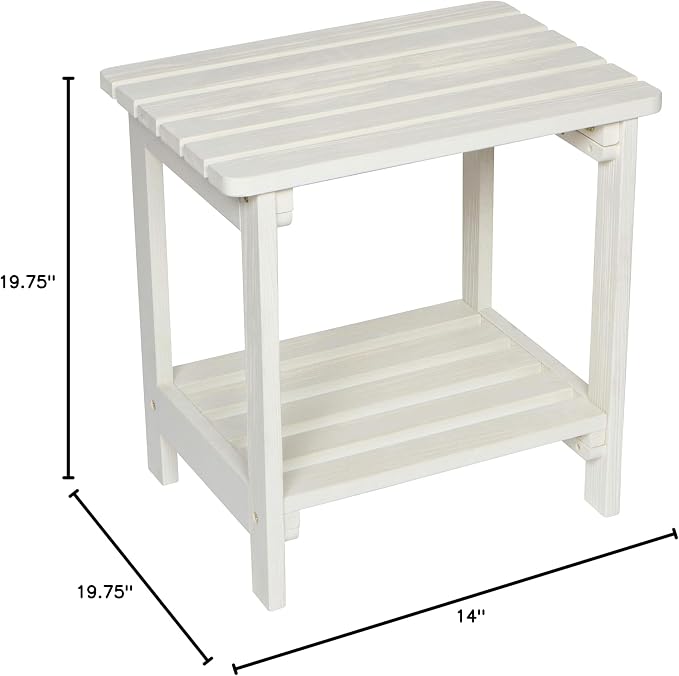 Shine Company Providence Rectangular Solid Wood Side Table, Outdoor Adirondack Patio Table, Eggshell White