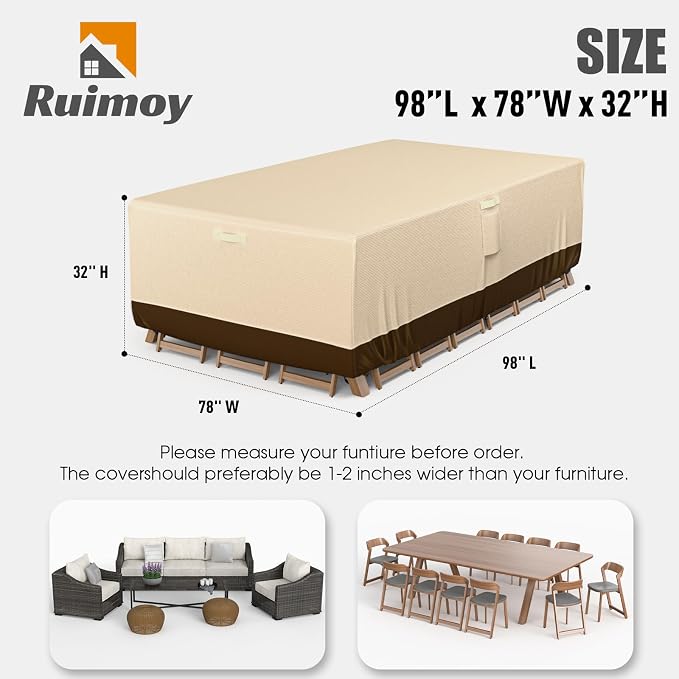 Patio Furniture Covers, Outdoor Furniture Cover Waterproof, General Purpose, Outside Table and Chair Covers, Heavy Duty 600D (98 Inch L x 78 Inch W x 32 Inch H)-Brown
