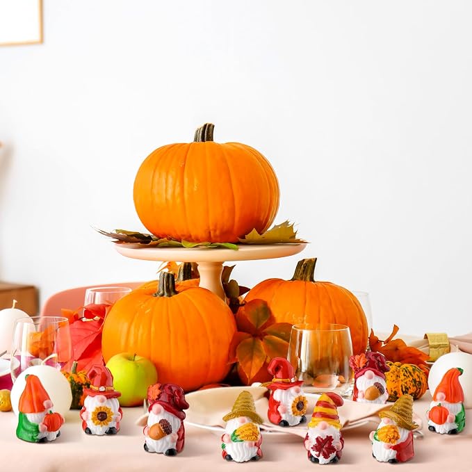 80 Pcs Thanksgiving Gnomes Bulk Miniature Thanksgiving Gnomes Figurines to Hide Fairy Resin Statues Pumpkin Maple Leaves Tiny Statues Gift Harvest Table Decorations for Patio Garden Landscape