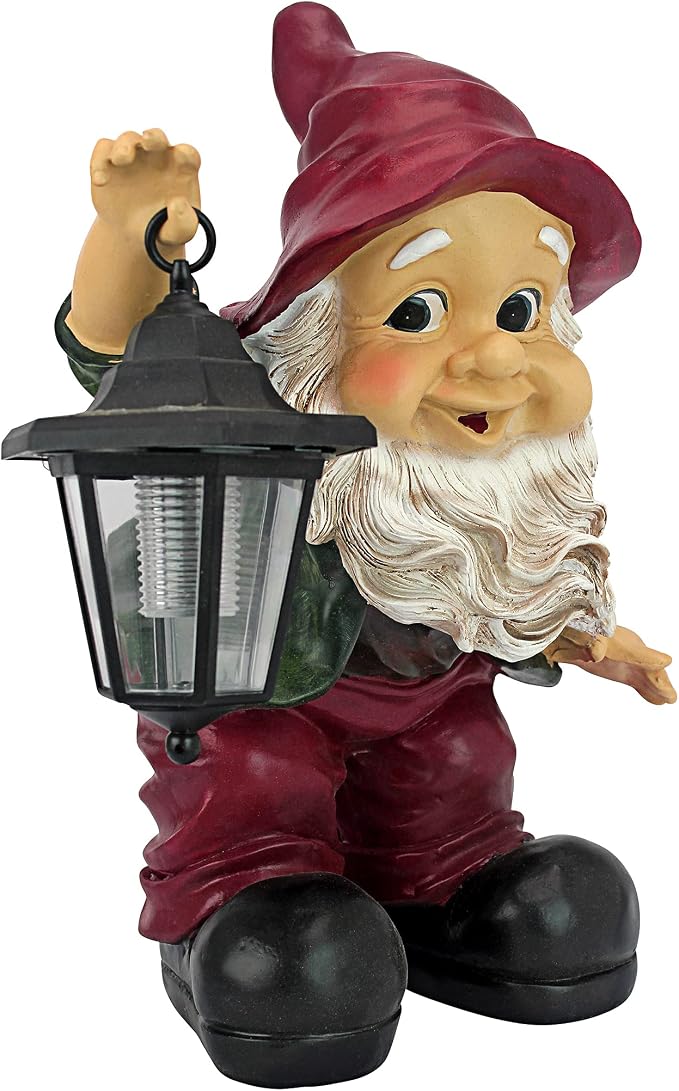 Design Toscano QL30314 Solar Garden Gnome Statue - Edison Gnome with Solar Lantern - Outdoor Garden Gnomes - Lawn Gnome Statues,full color