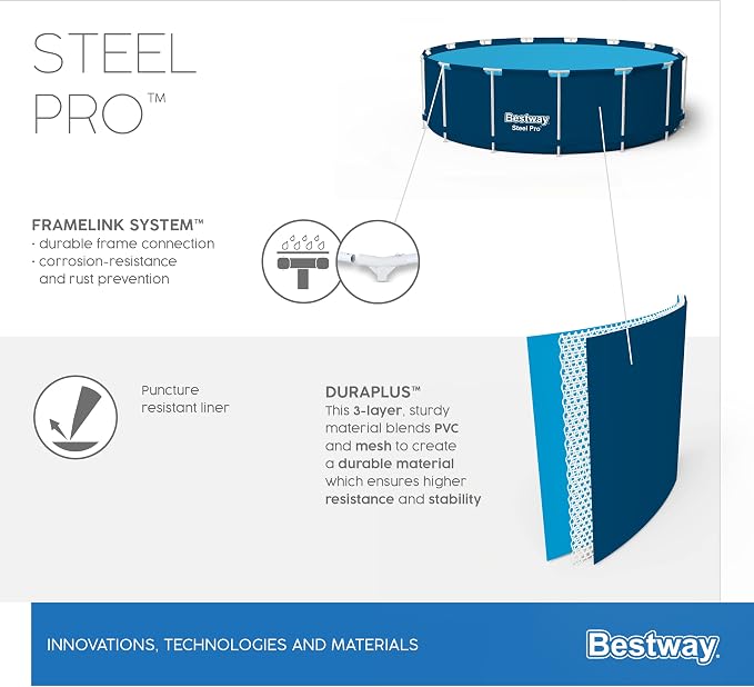 Bestway Steel Pro Swimming Pool Set | Above Ground Round Paddling Pool, 10’ x 30"