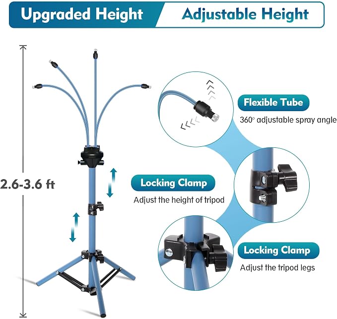 Standing Misters for Outside Patio – 3.6 FT Adjustable Height Stand Misting System for Outdoor Cooling, Portable Water Mister for Mist Playing, Backyard, Porch (Blue)