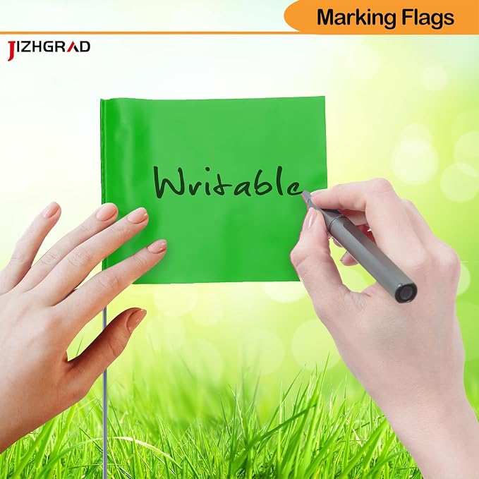 200Pack Green Marking Flags, JIZHGRAD 15x4x5 Inch Marker Flags Use for Yard & Lawn, Boundary & Dog Training, Survey & Landscape, Sprinkler & Surveyor, Garden & Construction, High Visibility, Sturdy, Versatile, UV & Weather Resistant