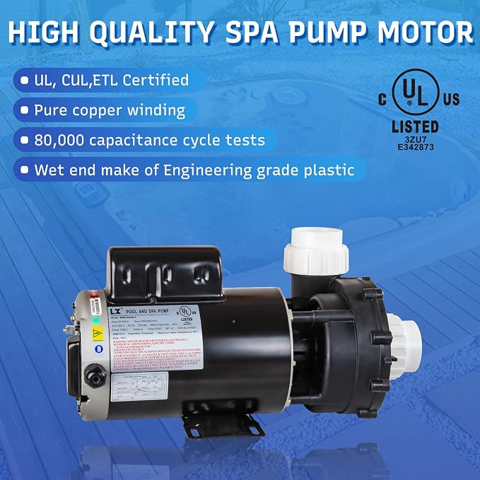 SPA Pump, 4HP Hot Tub Pump - 2 Speed LX SPA Pumps Motor 220-240V, 2" Port, 56 Frame (Model: 56WUA400-II)