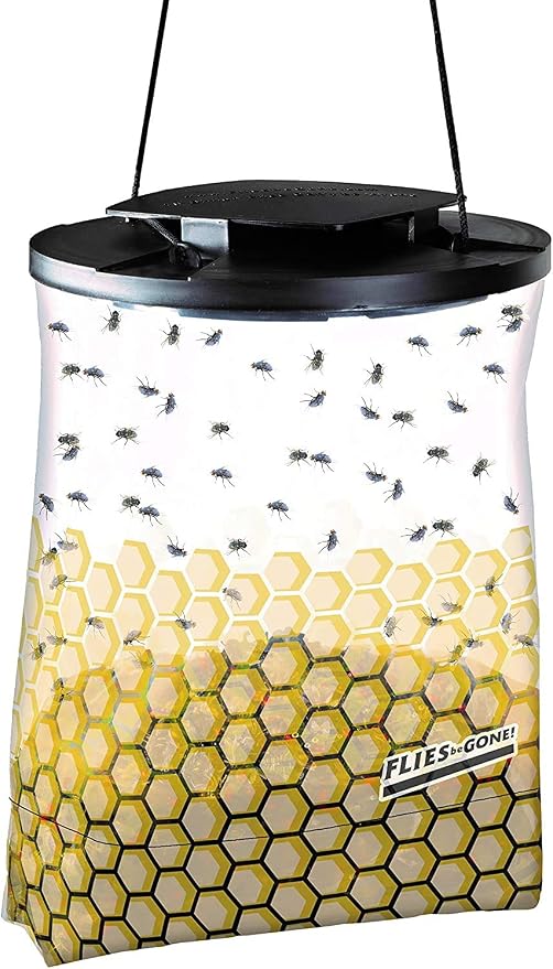 Flies Be Gone Fly Trap - Disposable Protein-Powered Attractant Fly Catcher - Made in USA - Natural Attractant Trap for Patios, Ranches. Easy to Use Outdoor Trap, Helps Manage Fly Populations Outdoors