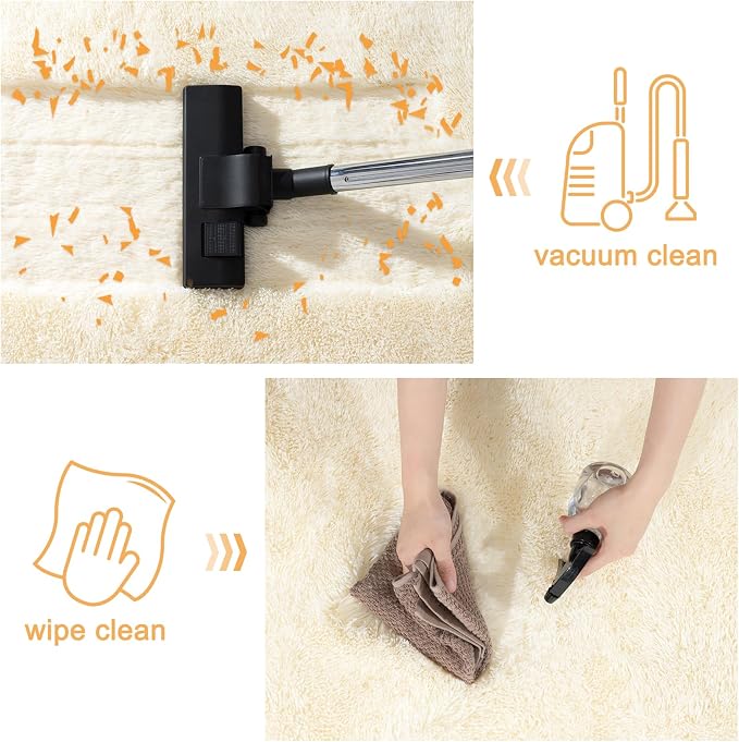 Large Area Rugs 9x12 Living Room, Ultra Fluffy Fuzzy Shag Cream Rug for Bedroom, Modern Plush Soft High Pile Upgrade Non-Slip Carpet for Kids Girls and Boys, Dorms, Home Decor Aesthetic