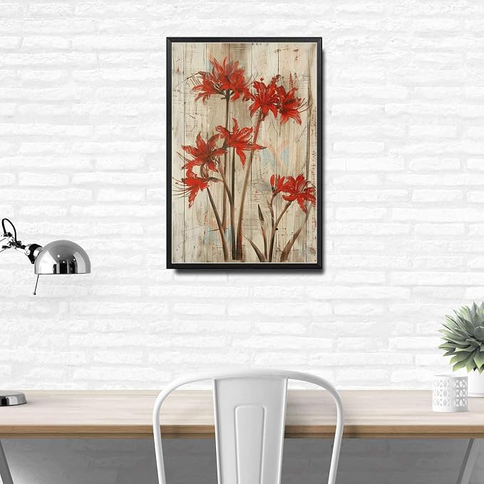 Metal Sign Tin Sign Vintage Wall Art Vintage Lycoris Wall Art Tin Sign for Rustic Charm Distressed Wood Panels and Easy to Install Alu Vintage Decor for Pub 8×12 Inches with Metal Frame