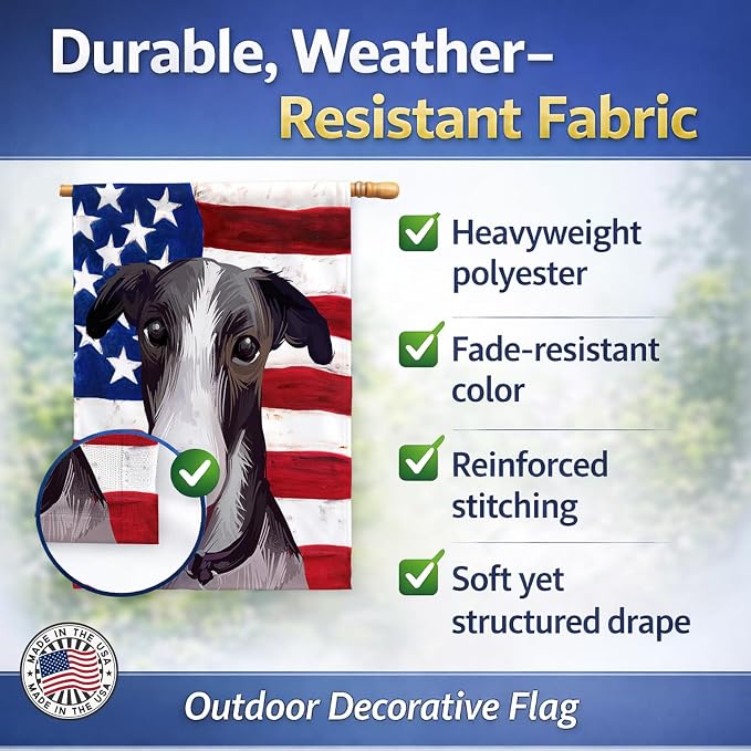 Caroline's Treasures CK6651CHF Polish Greyhound Dog American Flag House Flag Large Porch Sleeve Pole Decorative Outside Yard Banner Artwork Wall Hanging, Polyester, House Size, Multicolor