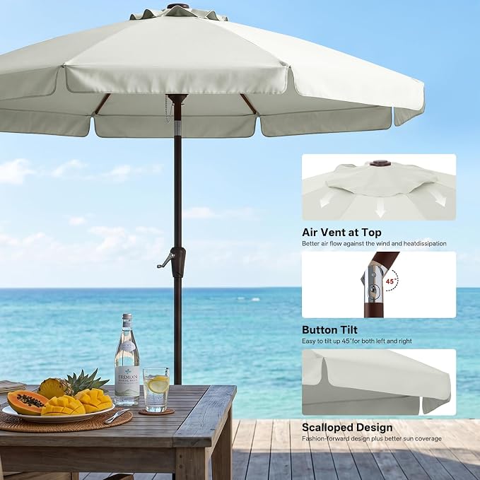 ABCCANOPY 11ft Scalloped Patio Umbrella, Outdoor Table Umbrella with Tilt and Crank, Fiberglass Ribs Deck Umbrella for Patio, Pool, Garden, Picnic (Light Beige)