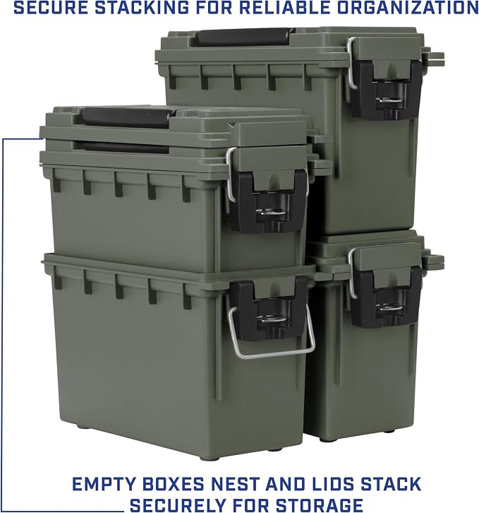 Sheffield Ammo Box Made in USA, Stackable Lockable Ammo Storage Box, Green | 2 Pack Lockable Storage Box, Water & Dust Resistant Dry Box, Secures Hunting Gear, Gun Accessories, Supplies, Bullets