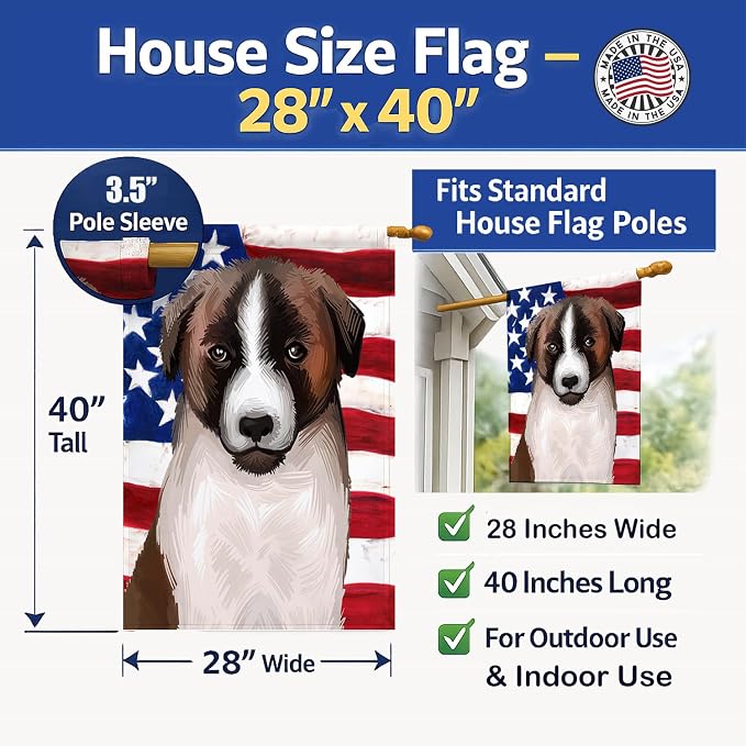 Caroline's Treasures CK6477CHF Cao de Gado Transmontano American Flag House Flag Large Porch Sleeve Pole Decorative Outside Yard Banner Artwork Wall Hanging, Polyester, House Size, Multicolor