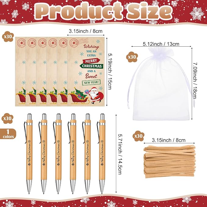 Marspark 30 Set Vintage Christmas Gifts Bulk Christmas Ballpoint Pens and Greeting Cards Set with Bag Twist Ties for Employee Coworker Teacher Student School Office Home Party Favor