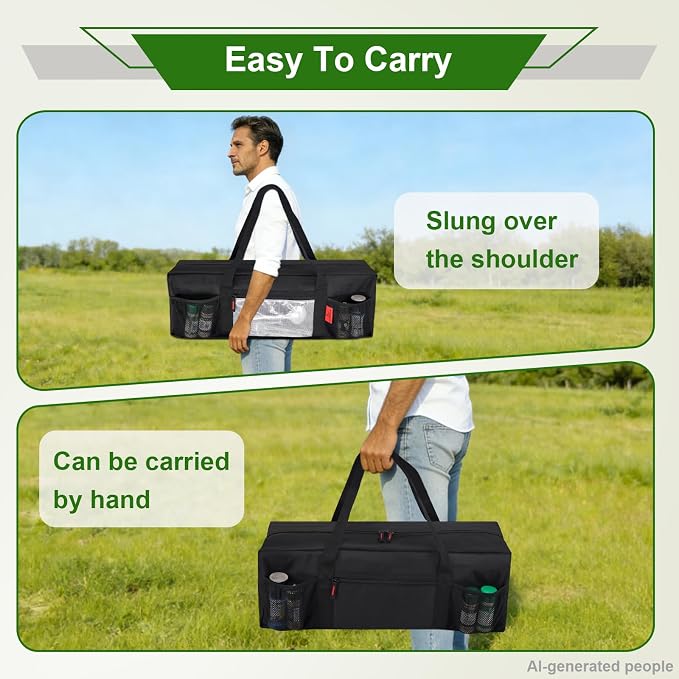 24" BBQ Tool Storage Bag with Pockets, Grill Tool Organizer- Heavy-Duty Storage Bag Waterproof 600D Oxford, Folding Design Gift for Camping, Tailgates, Outdoor BBQ Parties (24" Lx8 Wx8 H)
