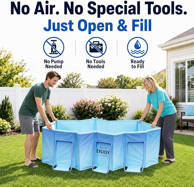 Japard Foldable Non-Inflatable Pool Small 73" Kiddie Kids Aqua Blue | Non-Inflatable Swimming Reinforced Sidewalls 18" Deep for Baby Toddler Adults Backyard No Hassle Collapsible Portable