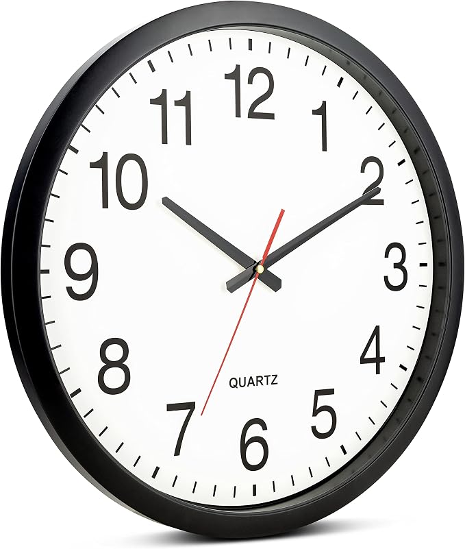Bernhard Products Black Wall Clock Silent Non Ticking - XL 18 Inch Quality Quartz Battery Operated Round Easy to Read Home/Office/Classroom/School Clock
