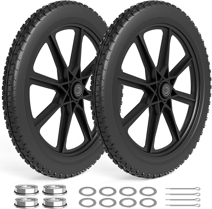 RONPOW 20 Inch Flat Free Wheelbarrow Wheels Compatible with rubbermaid Wheelbarrows Cart Tires, 5/8" Bearings and 3/4" Bearings, Replacement Wheelbarrow Wheels Garden Yard Carts, 400Lbs, 2Pack Black