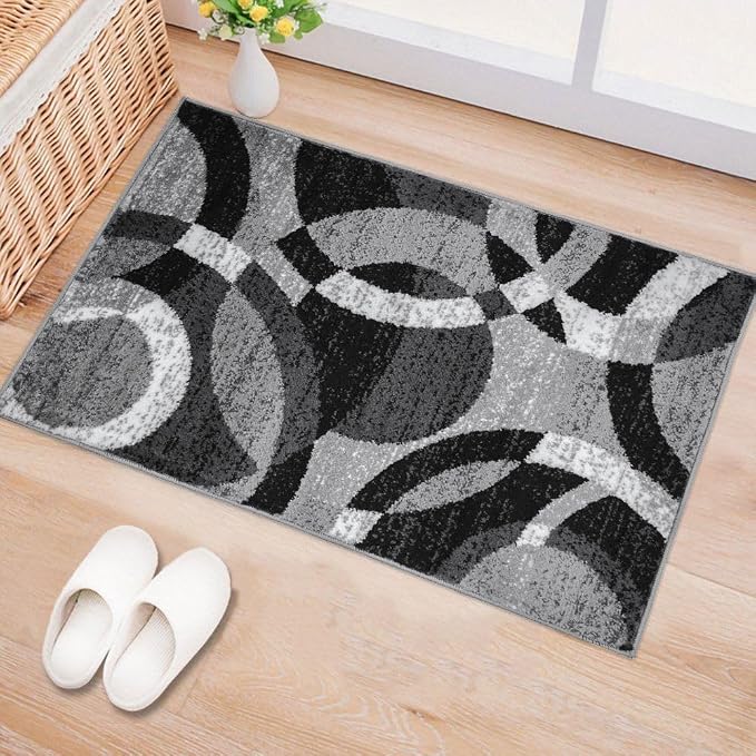 Rugshop Abstract Circles Contemporary High Traffic Area Rug Gray 2' x 3' | Rectangular, Size 2' x 3', Living Room, Bedroom, Dining Room, Home Office, Kitchen, Entryway, Hallway, Nursery, Kids Room