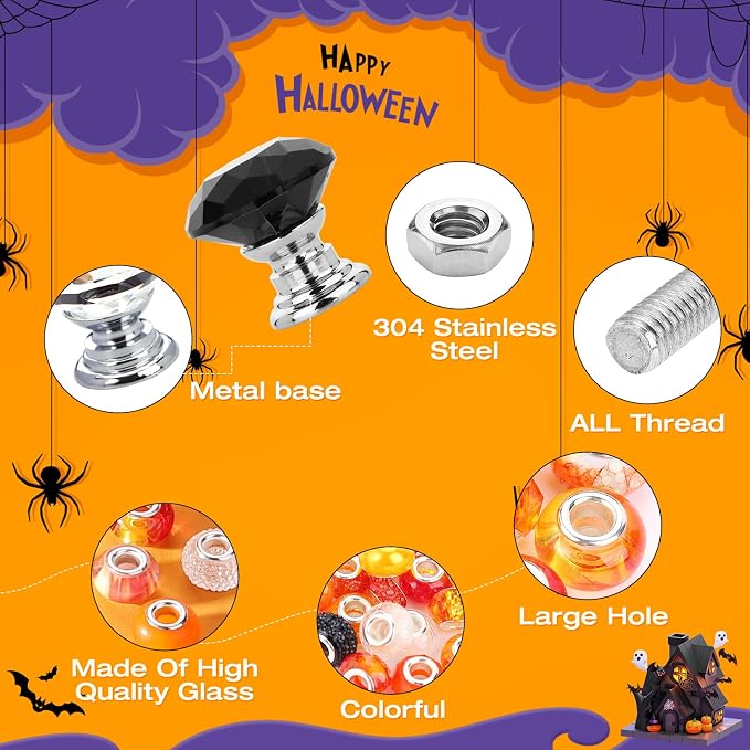 Beaded Garden Stake, DIY Halloween Decorative Garden Stake Kit, Beaded Fairy Wand with 12 in or 10 in Threaded Rod, Crystal Stopper, Large Holes Bead, Pendant,s Outdoor Thanksgiving Decorations kit