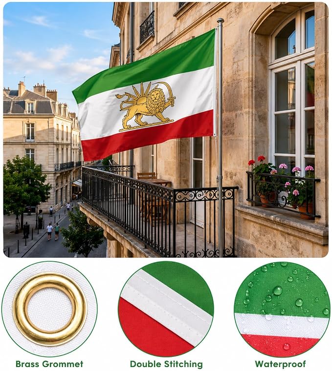 AhfuLife Iran Lion Flag 3ft x 5ft for Party Decorations, 2Pcs Large Iran Flags with Lion Double Sided Durable Polyester with Brass Eyelets for World Cup Home Garden Street Decorations Indoor Outdoor