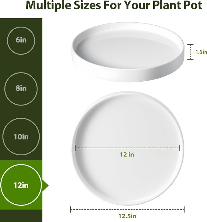 saffruff White Ceramic Plant Saucer 12 Inch, Plant Pot Tray Plate for Flower Pots, Round Ceramic Saucer Tray to Catch Water Drip & Drainage, Indoor Outdoor Planter Base