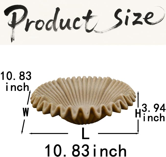 Large Decorative Bowl decor, Scalloped Pedestal Bowls for Modern Home Decor,Ruffle Decor,Stylish Key Bowl for Entry Table,Decorative Fruit Bowl for Kitchen Counter,Artificial Stone Beige