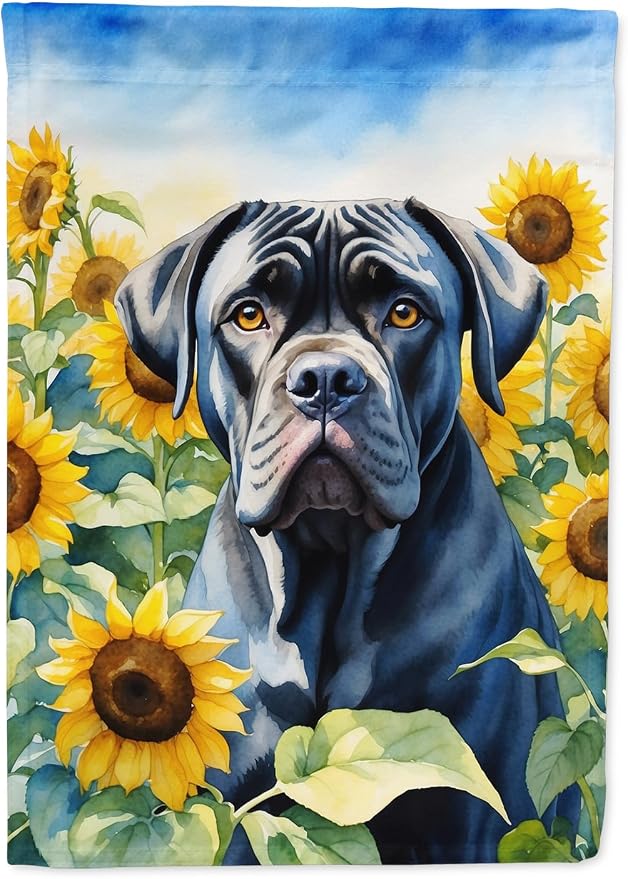 Caroline's Treasures DAC6045CHF Cane Corso in Sunflowers House Flag Large Porch Sleeve Pole Decorative Outside Yard Banner Artwork Wall Hanging, Polyester, House Size, Multicolor