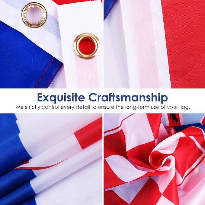 AhfuLife Croatia Flag 5ft x 3ft for Party Decorations, 1 Pcs Large Croatian Flag Polyester Double Side with Brass Eyelets for Eurovision Euro Football World Cup Garden Decorations