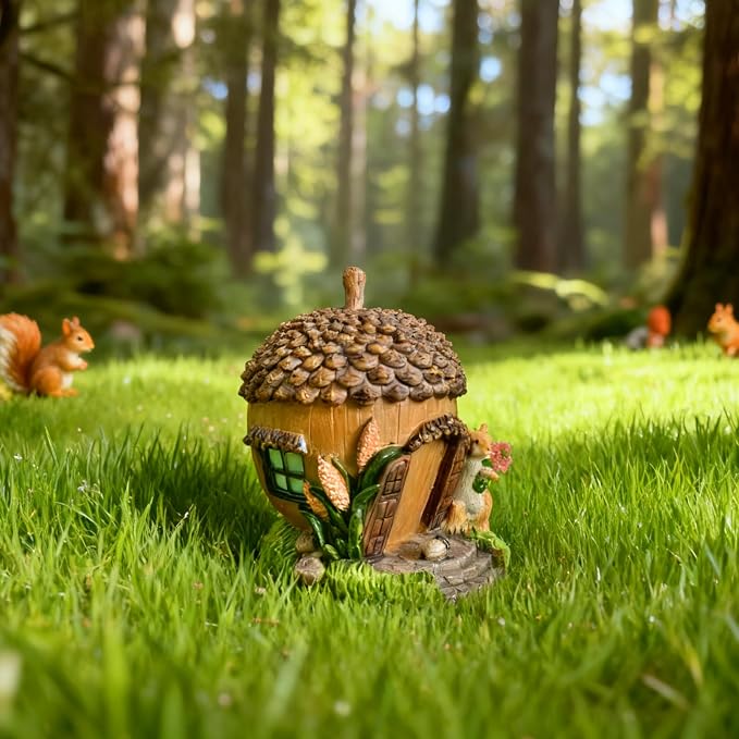 DONABELA Fairy Garden House Decor Pinecone Ornament with Squirrel Figurine Accessories Supplies for Outdoor Patio Yard Lawn Tiny Resin