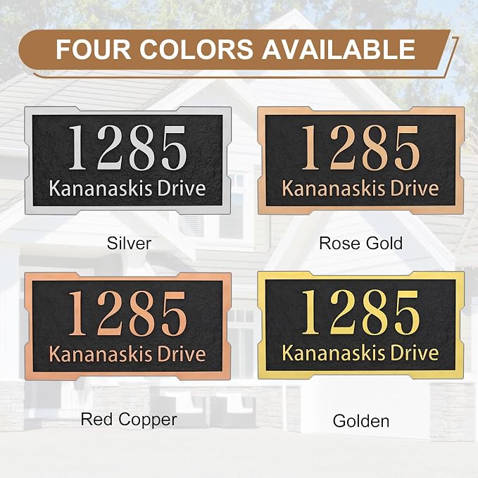 Address Plaque Metal & Large - 12'' x 6.14'' Custom Address Sign for House, House Number Plaque Sign for Outside, Up to 5 inch Tall,Make Your House Standing Out (Style 1)