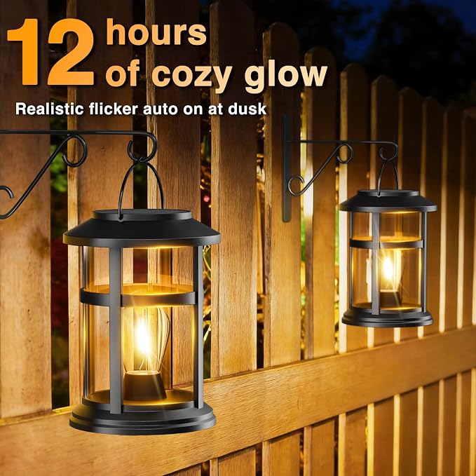 Otdair 4 Pack Solar Lanterns Outdoor Waterproof, Upgraded Warm White Hanging Solar Lights for Outside, Solar Powered Lantern for Patio Yard Garden Porch Decor, Gift for Mom Housewarming