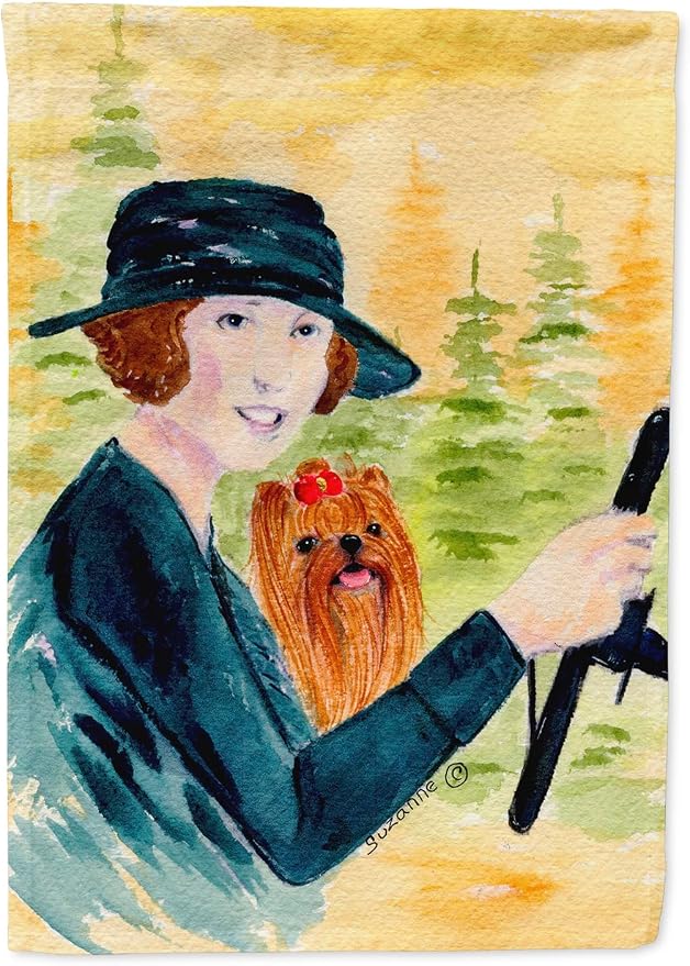 Caroline's Treasures SS8550GF Lady driving with her Yorkie Garden Flag Mailbox Flag Decorative Yard Flag Banner Outside Patio Artwork Yard Flower Beds, Garden Size, Multicolor