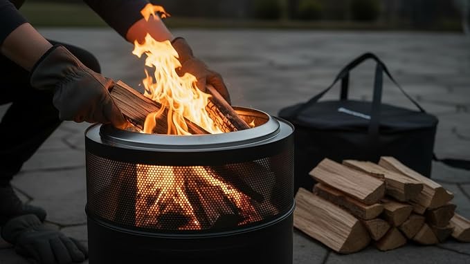 Outdoor Smokeless Fire Pit, 20'' Portable FirePits for Camping, Smokeless FirePit for Outside with Carry Bag, Wood Burning Stove, Stainless Steel，Black