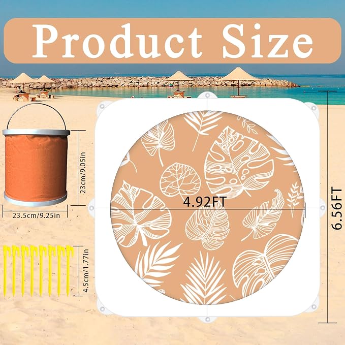 Baby Beach Pool, 2-in-1 Waterproof Beach Blanket & Kiddie Pool, 6.5 x 6.5 Feet Portable & Foldable for Beach with Collapsible Water Bucket, Stakes, Easy to Set up & Clean (Terracotta)