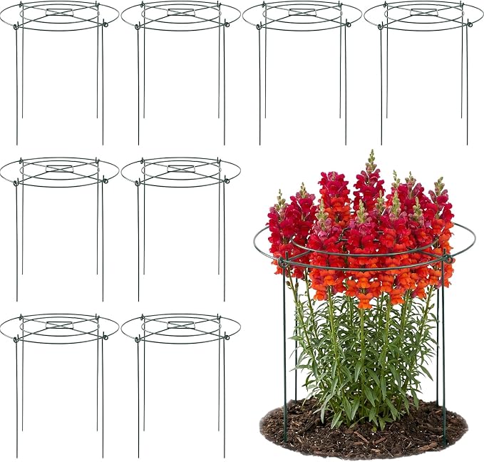 Peony Cages and Supports - 8 Pack Plant Support Ring with 4 Legs 11.8" Dx17.7 H Round Potted Flower Grow Trellis Indoor Outdoor Garden Heavy Duty Metal Stakes for Rose Hydrangea Vegetables