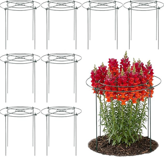 Peony Cages and Supports - 8 Pack Plant Support Ring with 4 Legs 11.8" Dx17.7 H Round Potted Flower Grow Trellis Indoor Outdoor Garden Heavy Duty Metal Stakes for Rose Hydrangea Vegetables