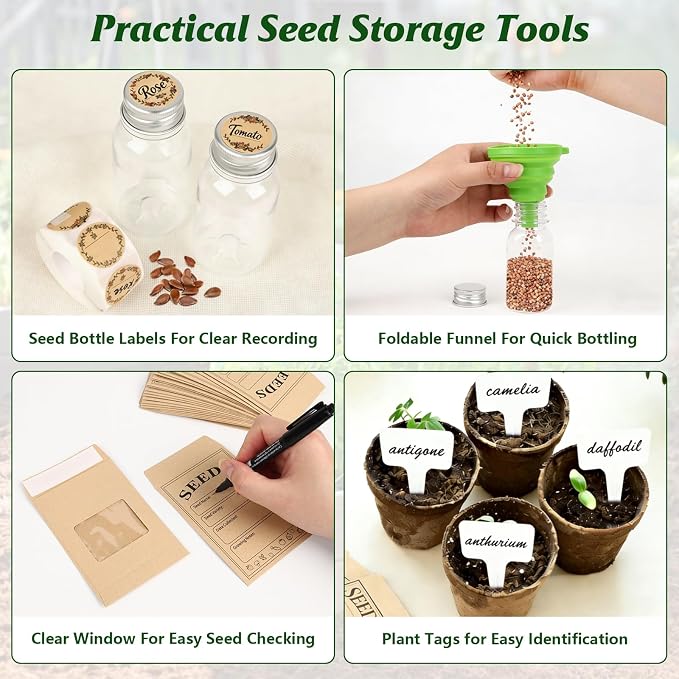 Seed Storage Organizer Box with Built-in Hygrometer, Natural Bamboo Seed Saving Box with Seal Design Lid, Safety Lock & Solid Handles, Extra Seed Envelopes and Labels – Great Gift for Gardeners (Wood)