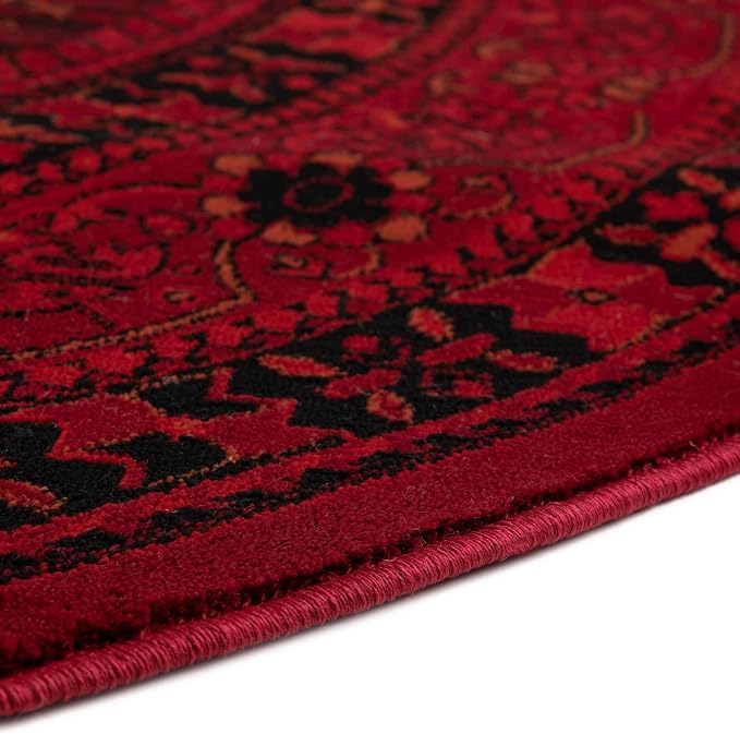 Unique Loom Tekke Collection Area Rug - Sheibani (7' 11" Round, Red/ Black)