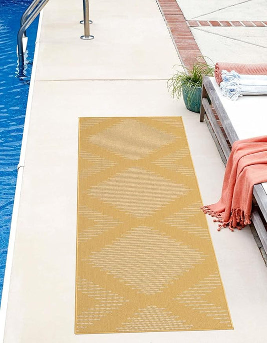 Unique Loom Outdoor Modern Collection Area Rug - Tambor (2' x 4' Runner Yellow/Ivory)