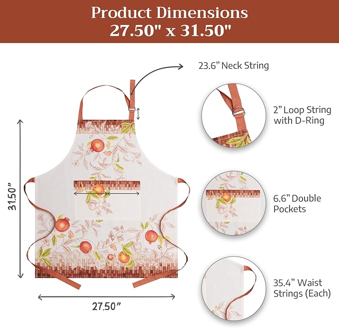 Maison d' Hermine Aprons for women with Pocket 100% Cotton (27.50"x31.50") | Adjustable Neck Strap & long ties Apron Men Chef Wedding Cooking Gardening Server Maid
