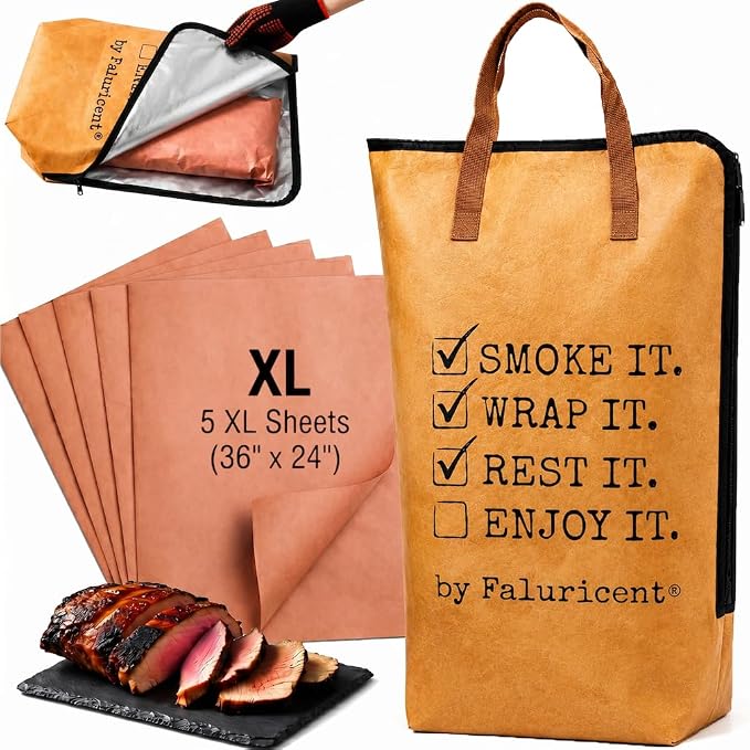 BBQ Blanket for Resting Meat, Insulated BBQ Meat Blanket for Juicy Tender Brisket, Meat Resting Blanket with 5 XL Butcher Paper Sheets, BBQ Gifts for Men Dad