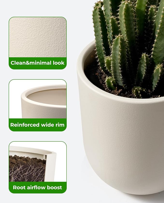 homenote Flower Pots 13 Inch,Large Plant Pots Indoor with Drainage,Plastic Pots for Plants,Garden Pots for Outdoor,Large Planters for Indoor Plants,Big Plastic Planter,White