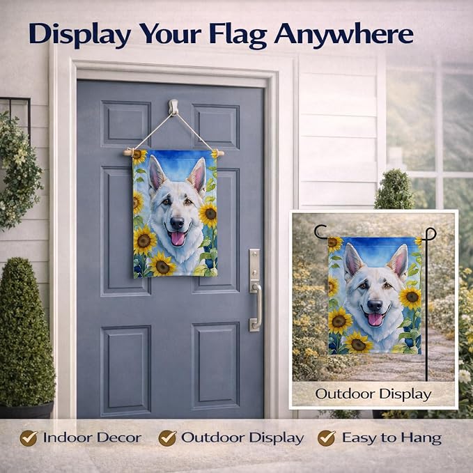 Caroline's Treasures DAC6083GF White German Shepherd in Sunflowers Garden Flag Mailbox Flag Decorative Yard Flag Banner Outside Patio Artwork Yard Flower Beds, Garden Size, Multicolor