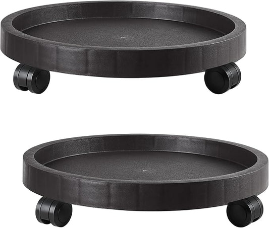 2 Pack of 11 Inch Planter Caddies Rolling Saucer Caddy with Wheels, Heavy Duty Wheeled Stand for Potted Plant, Round Coaster Roller Base Tray with Casters, Flower Pot Dolly Holder for Indoor Outdoor