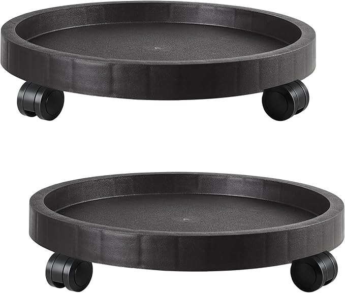 2 Pack of 12.6 Inch Planter Caddies Rolling Saucer Caddy with Wheels, Heavy Duty Wheeled Stand for Potted Plant, Round Coaster Roller Base Tray with Casters, Flower Pot Dolly Holder for Indoor Outdoor