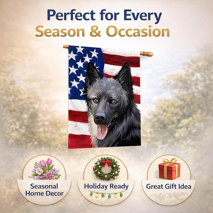 Caroline's Treasures CK6605CHF Lapponian Herder American Flag House Flag Large Porch Sleeve Pole Decorative Outside Yard Banner Artwork Wall Hanging, Polyester, House Size, Multicolor