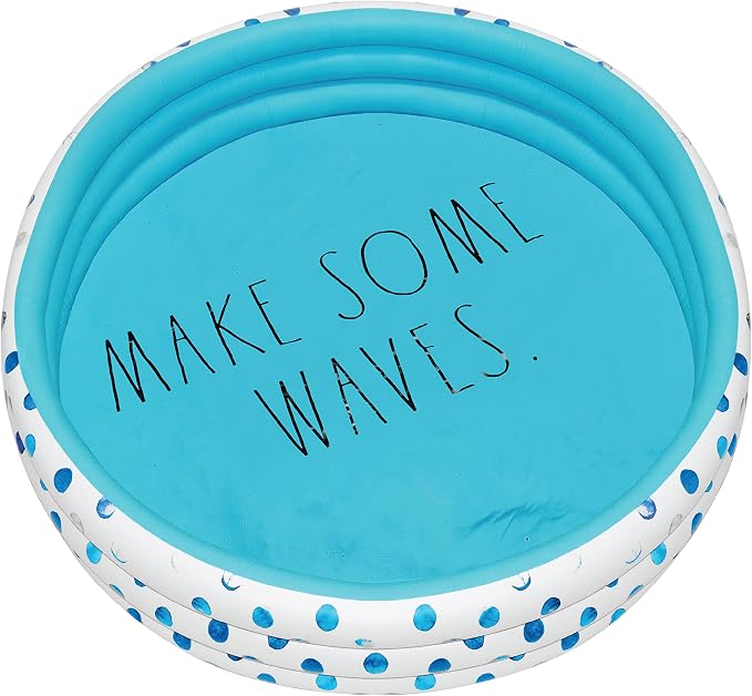 Rae Dunn x CocoNut Float Aqua Polka Dot Mini Pool, Make Waves Theme | Inflatable swimming pool for kids, splash design, easy setup, great backyard fun, durable, perfect for summer parties
