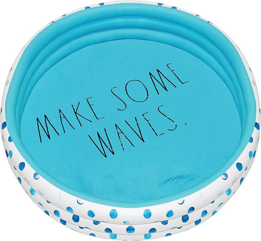 Rae Dunn x CocoNut Float Aqua Polka Dot Mini Pool, Make Waves Theme | Inflatable swimming pool for kids, splash design, easy setup, great backyard fun, durable, perfect for summer parties