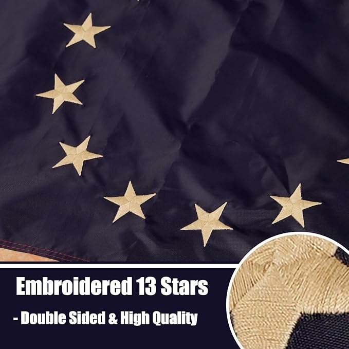 Bradford Vintage Betsy Ross Flag 4x6 ft Outdoor Heavy Duty Tea Stained 13 Star American Flags for 250th Anniversary Colonial Flag Outside