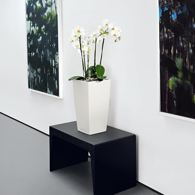 Lechuza CUBICO Color 22 White, Self-Watering Tall Planter, H16.1 L8.7 W8.7 in